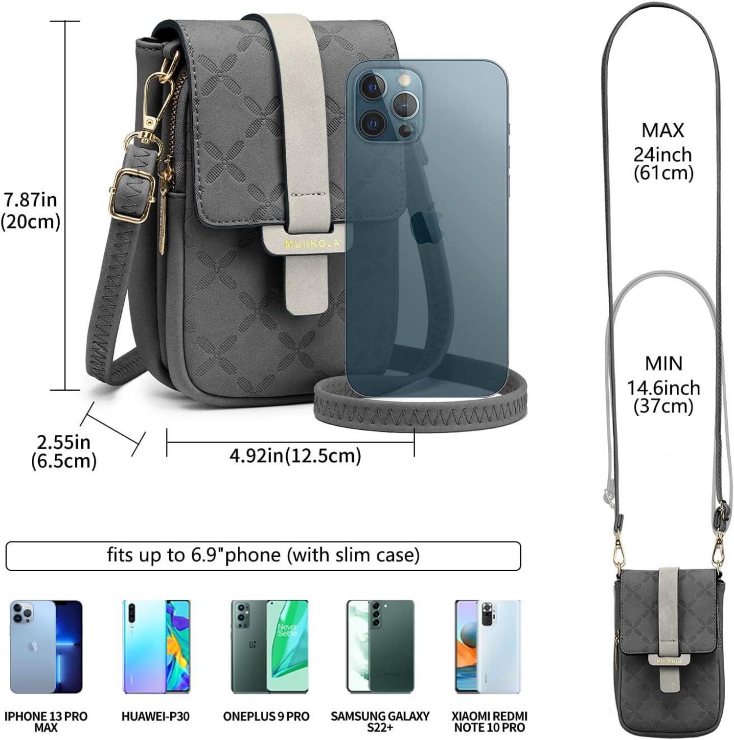 Handytasche RFID Damen Umhängetasche Leder Geldbörse Dunkelgrau