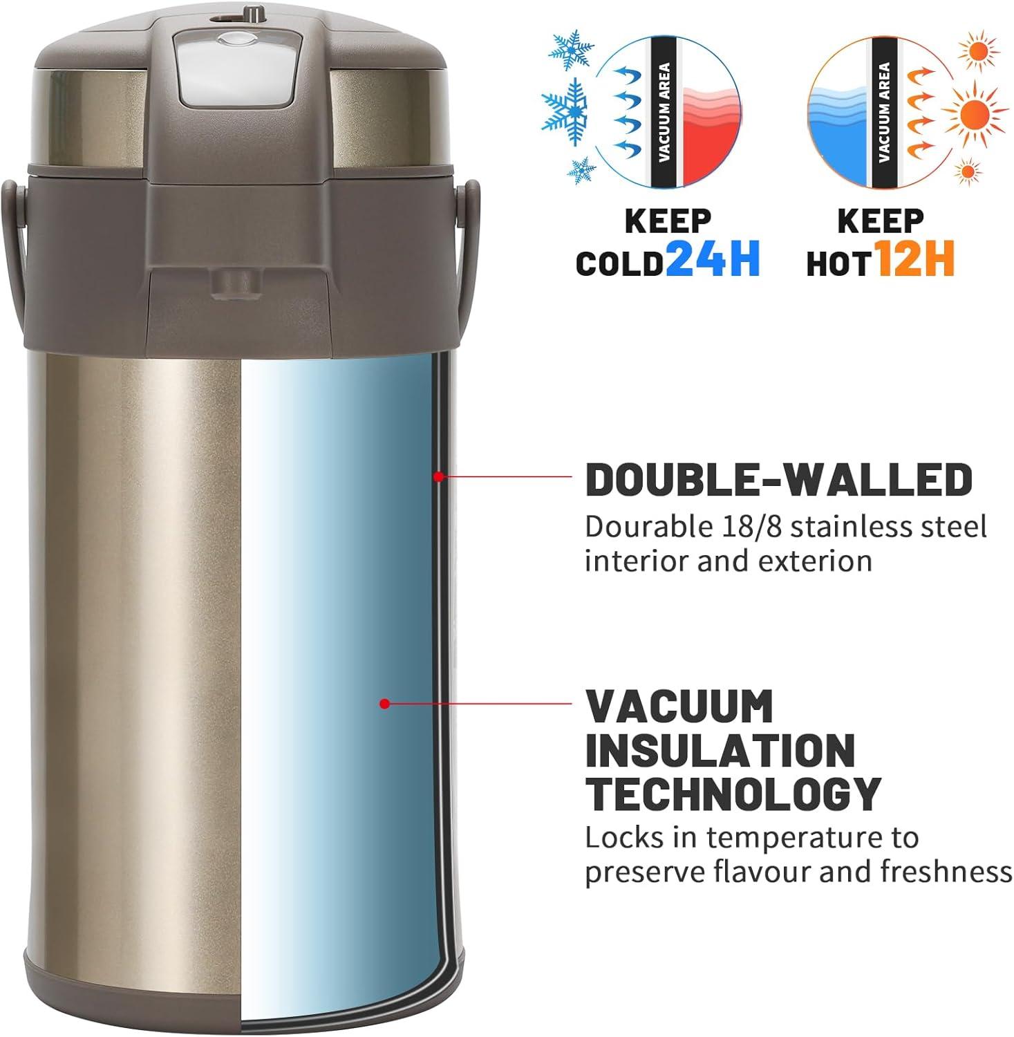 Olerd Pumpkannen Thermoskanne 4,0 Liter Edelstahl Doppelwandige Kaffeekaraffe