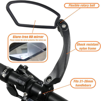 Fahrrad Rückspiegel Links verstellbar 360° Klappbar Echtglas Spiegel Drehspiegel