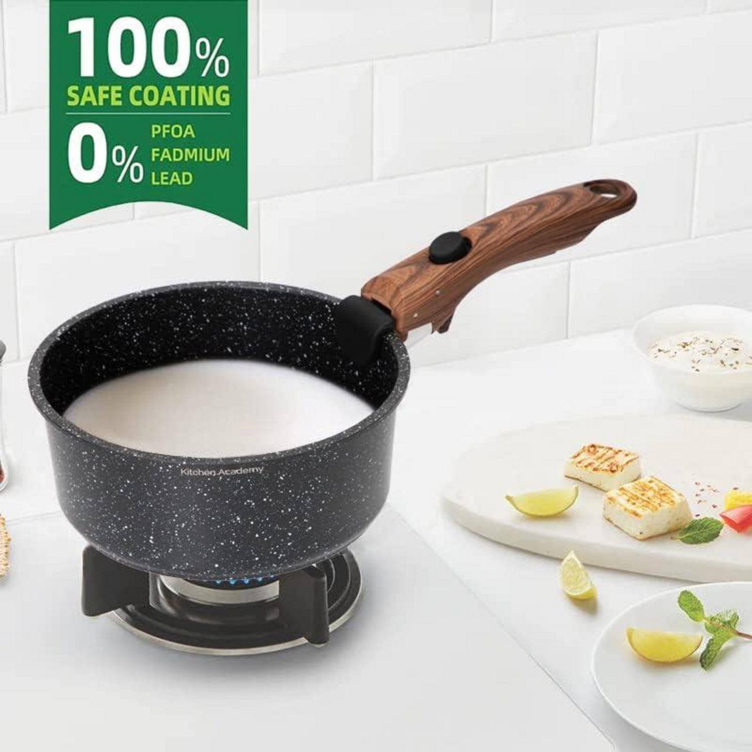 Kitchen Academy Topfset 10tlg. Abnehmbarer Griff für alle Herdarten, Induktionstöpfe Antihaftversiegelung, Stapelbar, Camping Pfannen
