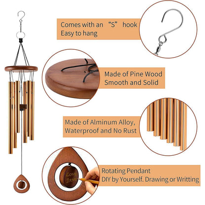 Goldenes Windspiel für Draußen 81cm Metall Tiefe Töne Dekor