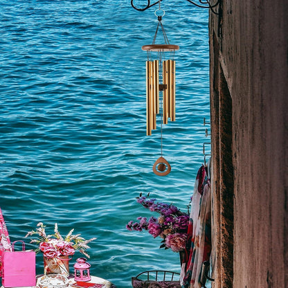 Goldenes Windspiel für Draußen 81cm Metall Tiefe Töne Dekor