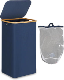 Wäschekorb mit Deckel Bambus Laundry Basket 100L faltbar groß XXL Blau