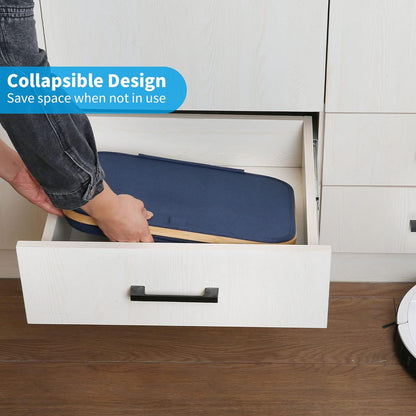 Wäschekorb Bambus 100L mit Deckel Henkel Tasche faltbar Blau