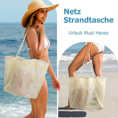 Große Strandtasche Damen XL Netztasche mit Reißverschluss