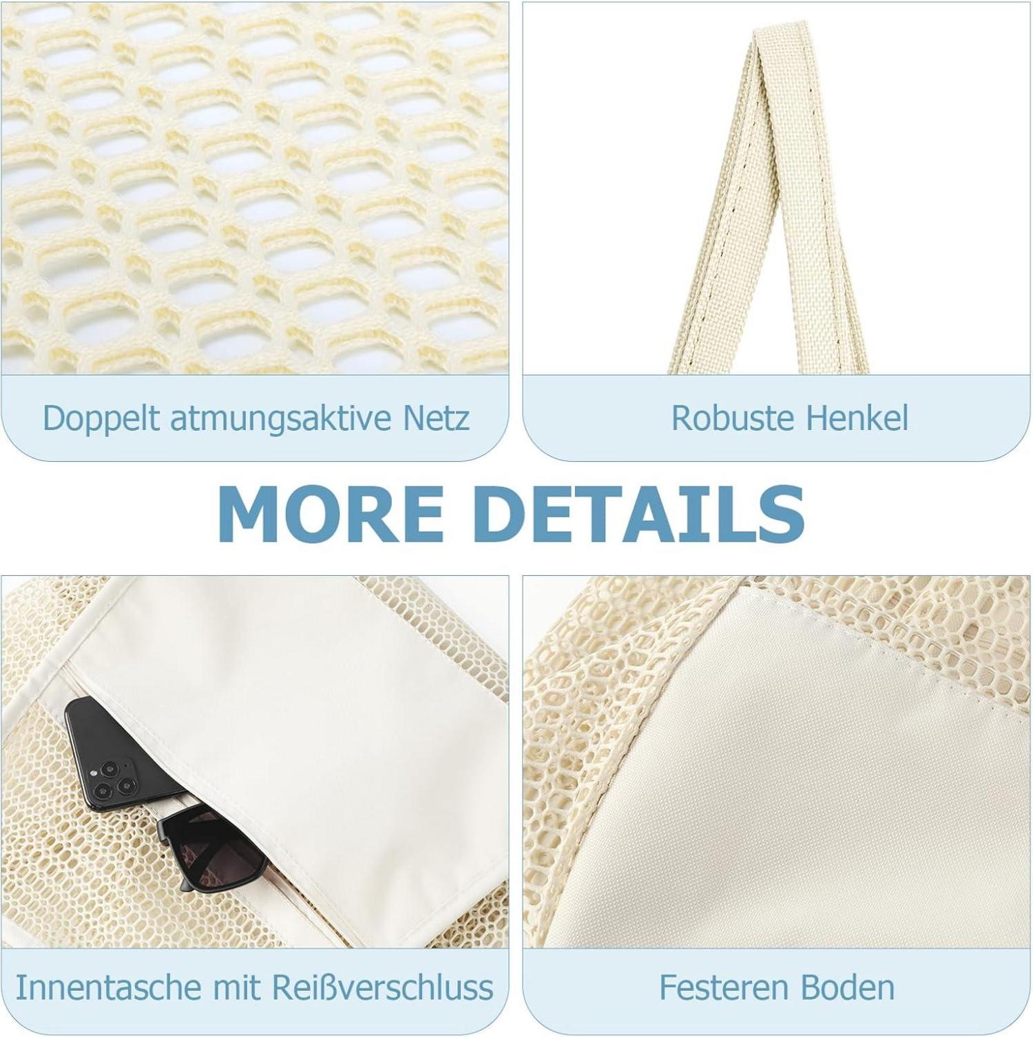 Große Strandtasche Damen XL Beach Bags Netztasche Reißverschluss