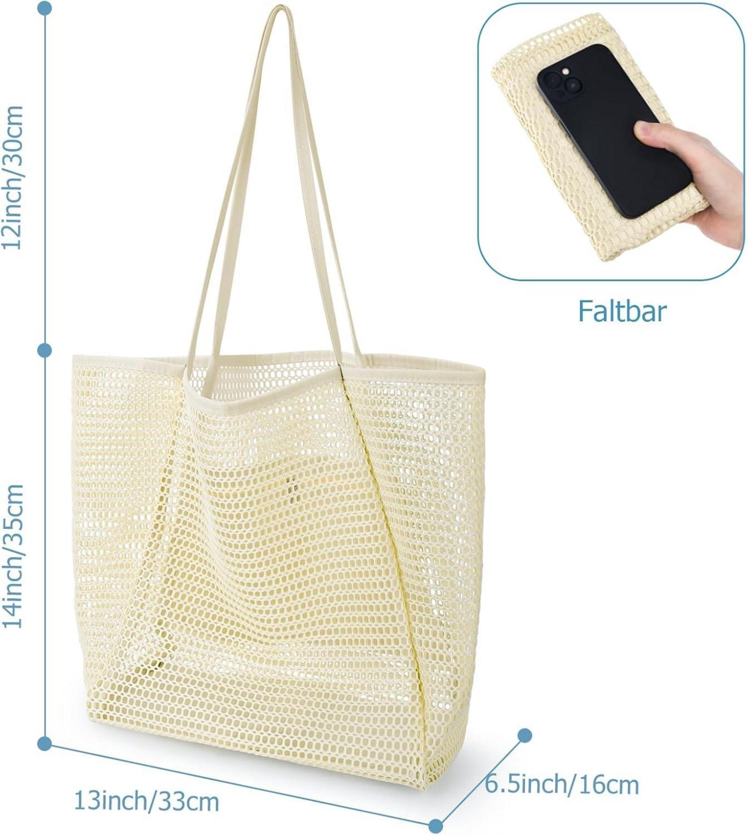 Strandtasche Damen XL Familie Netzkorb Reißverschluss Faltbar