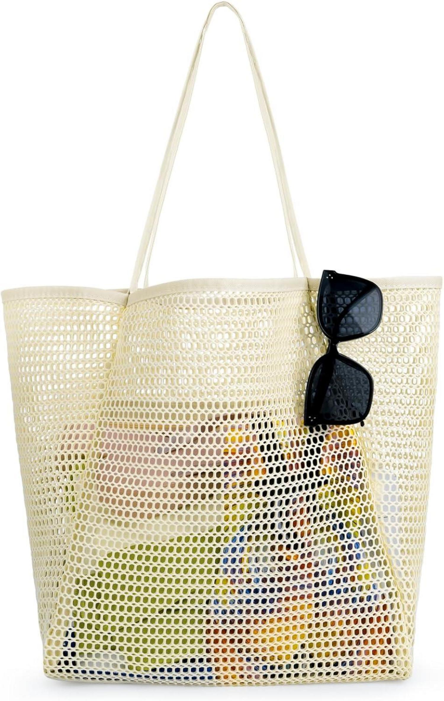 Große Strandtasche Damen XL Netz Reißverschluss Faltbar Leicht 18,5L