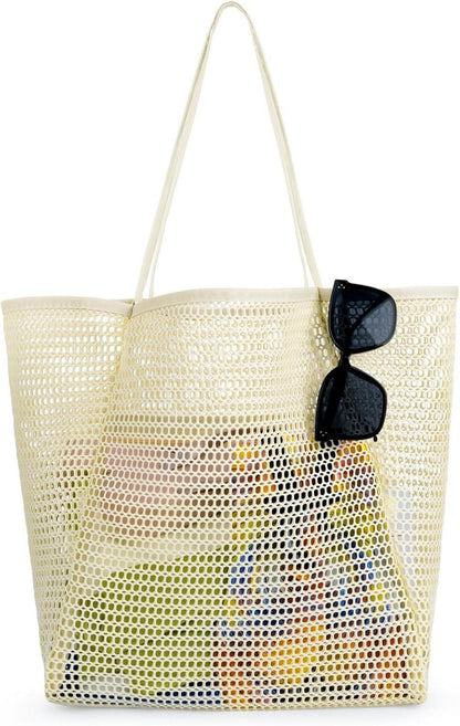 Große Strandtasche Damen XL Netz Reißverschluss Faltbar Leicht 18,5L