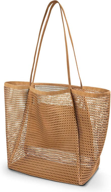 Große Strandtasche Mesh Netztasche mit Reißverschluss, XL-Familie