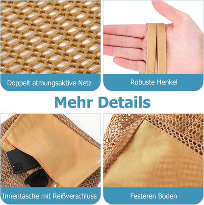 Große Strandtasche Damen XL Familie, Netztasche mit