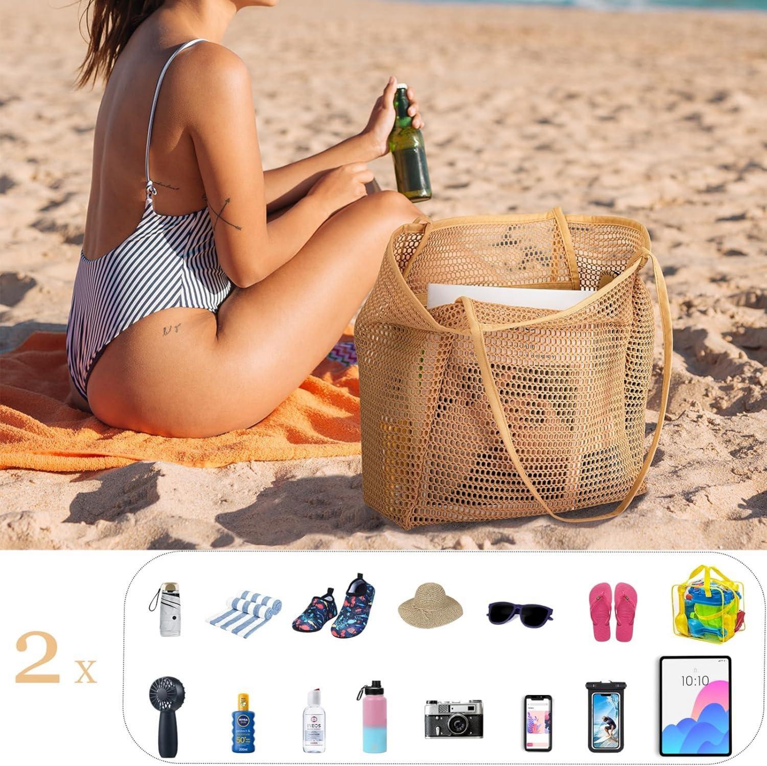 Große Strandtasche Damen XL mit Netzinnentasche, faltbar