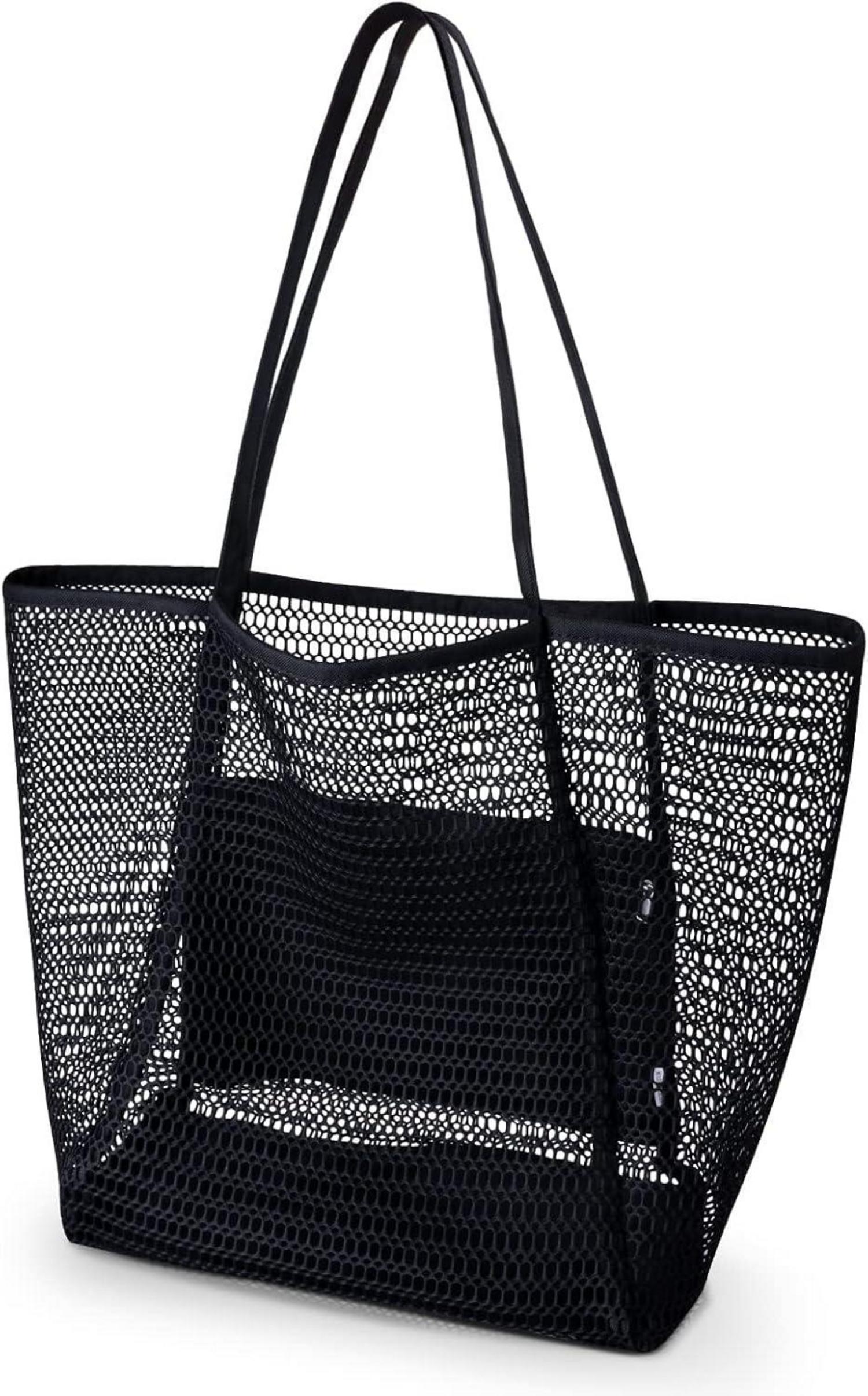 Große Strandtasche Damen XL Netz Reißverschluss Innentasche Mesh