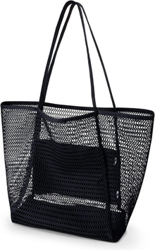 Große Strandtasche Damen XL Netz Reißverschluss Innentasche Mesh