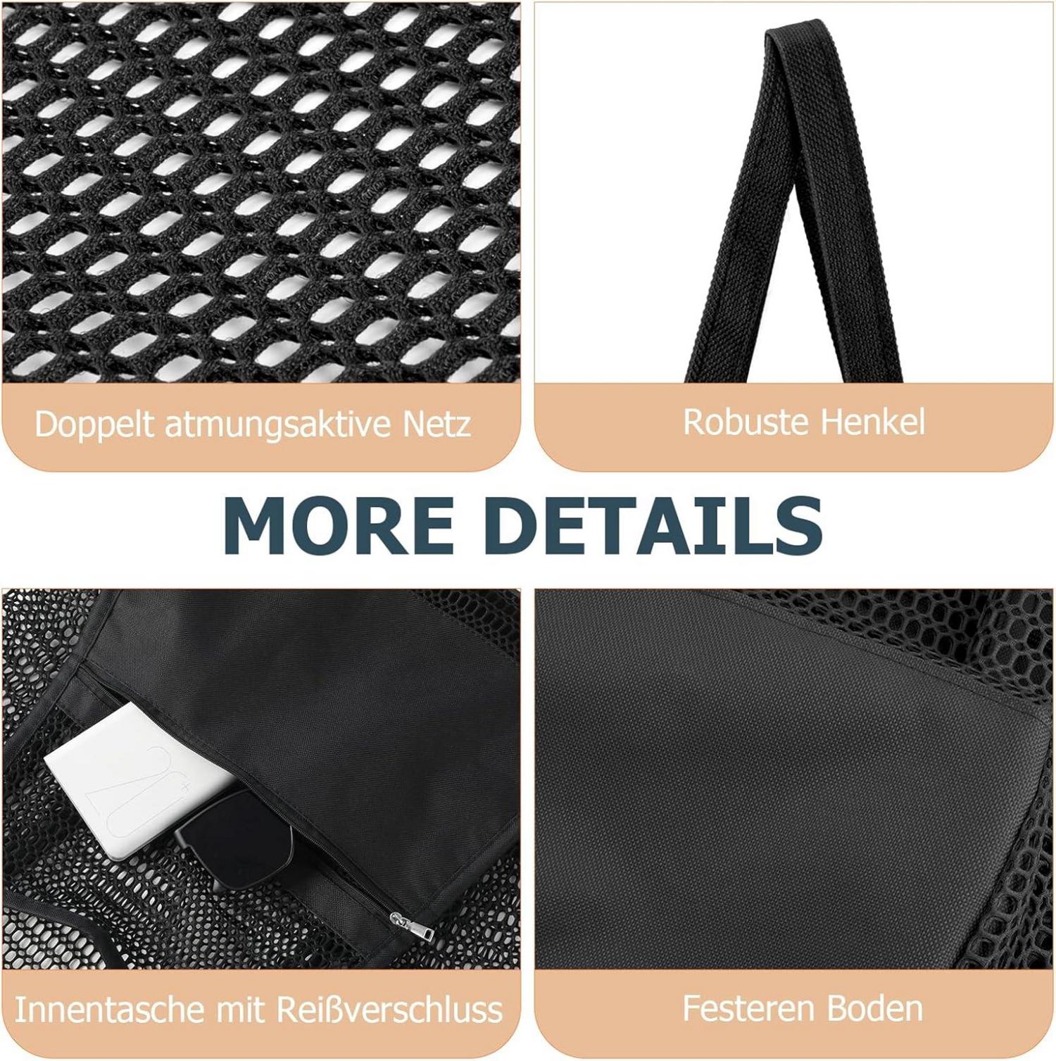 Große Strandtasche Damen XL Netz Reißverschluss Innentasche Mesh