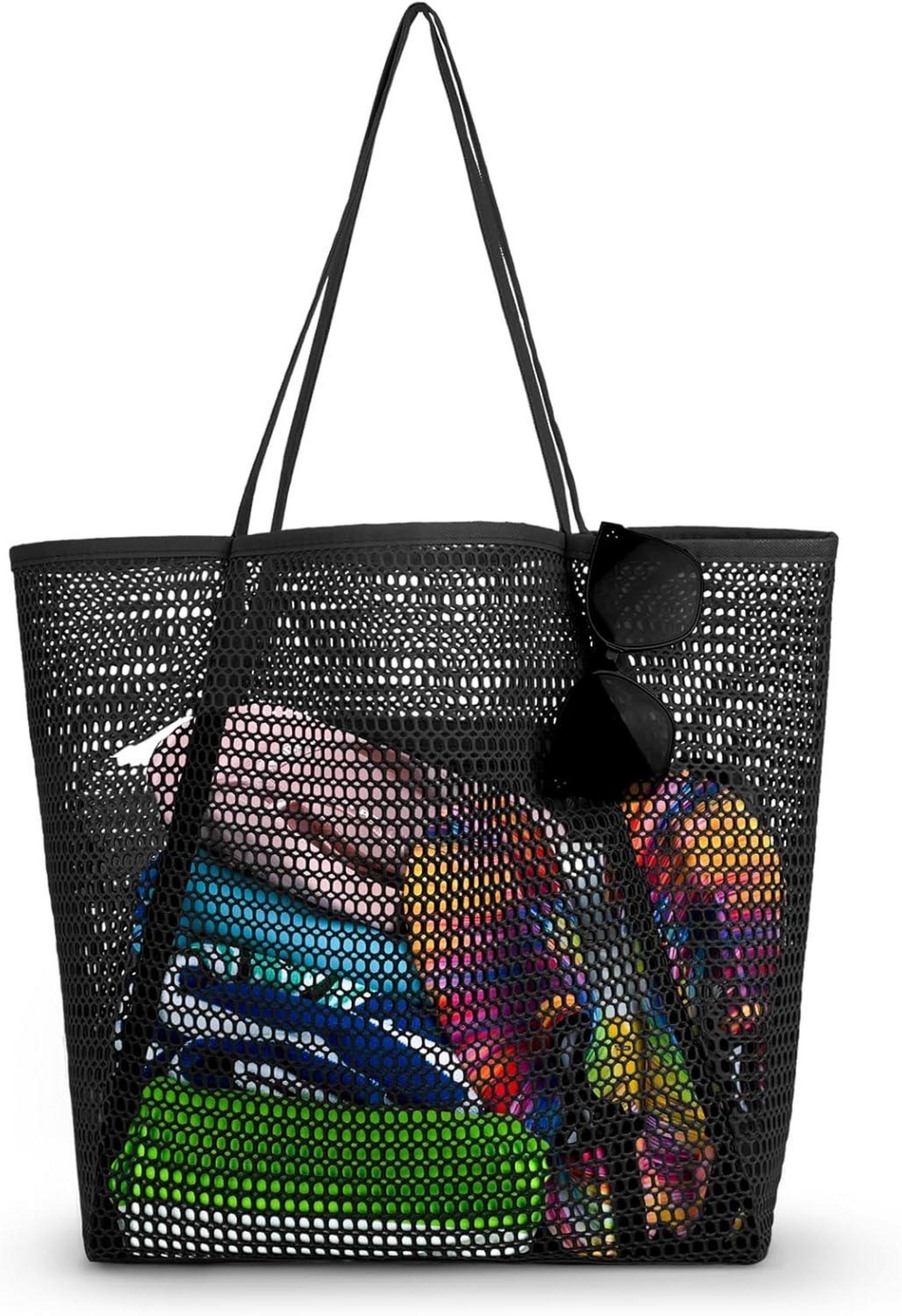 Große Strandtasche Damen XL Netz Reißverschluss Faltbar Leicht Badetasche Mesh
