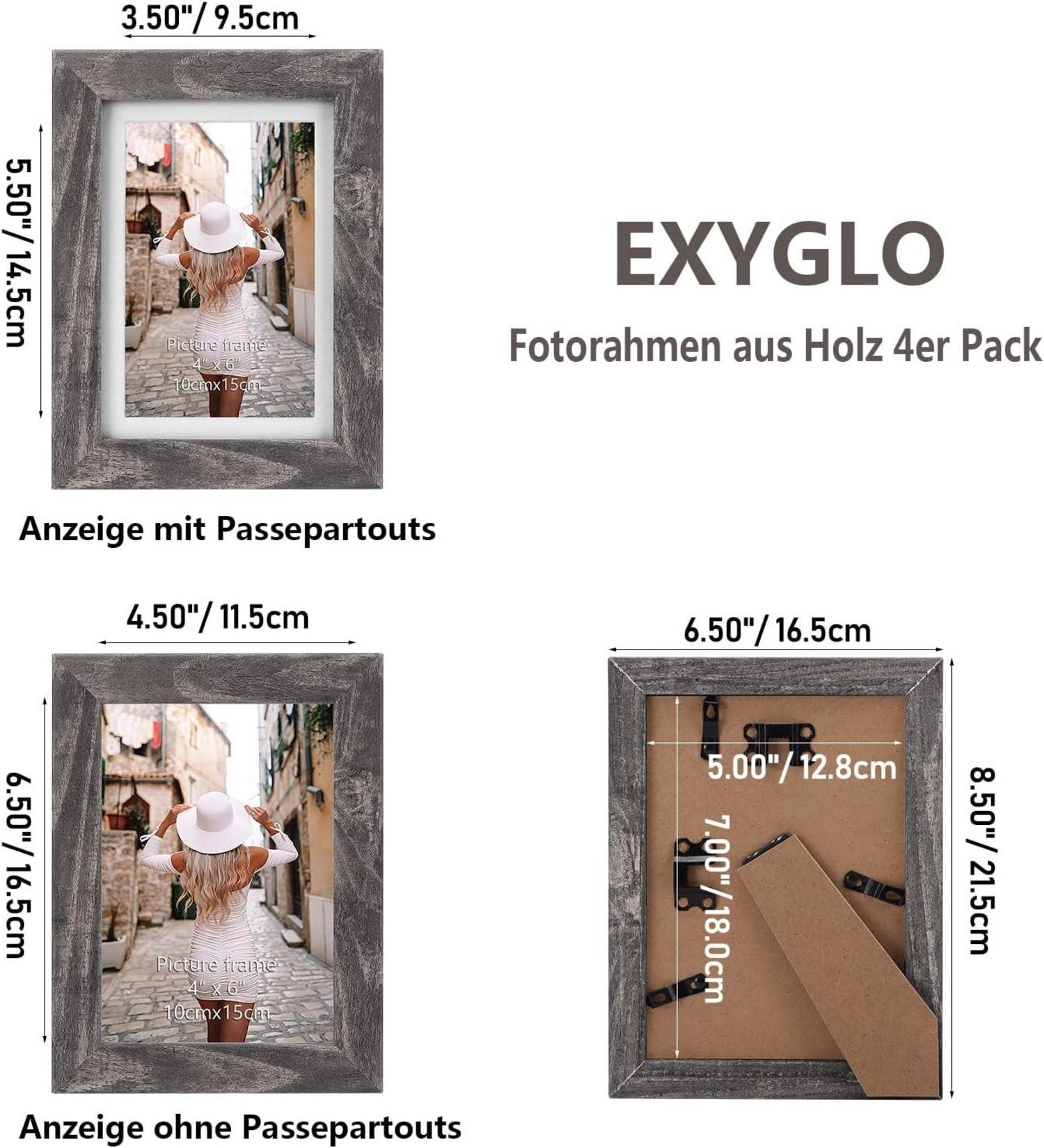 Rustikale Bilderrahmen 10x15 cm 4er-Set mit Echtglas, Grau