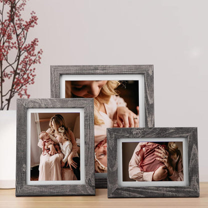 Rustikale Bilderrahmen Set 10x15 cm 4er-Set Grau Holzmaserung Echtglas