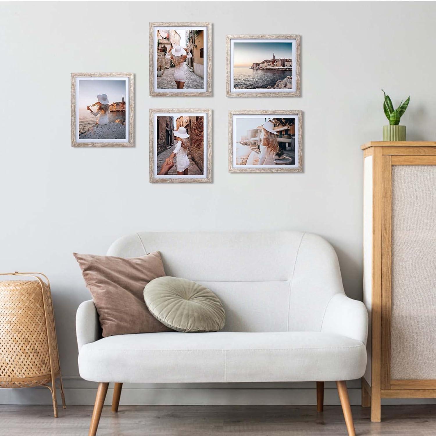 6er-Set Natur Holz Bilderrahmen 20x25cm für Fotos mit Passepartouts