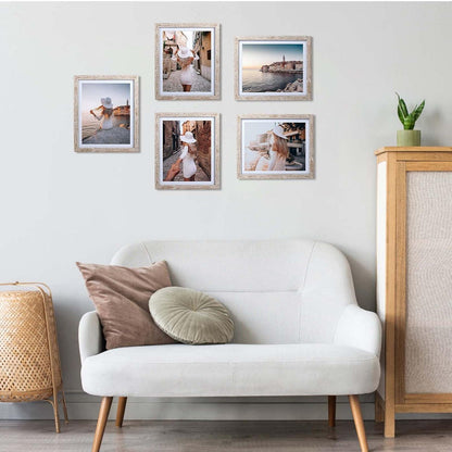 6er-Set Natur Holz Bilderrahmen 20x25cm für Fotos mit Passepartouts