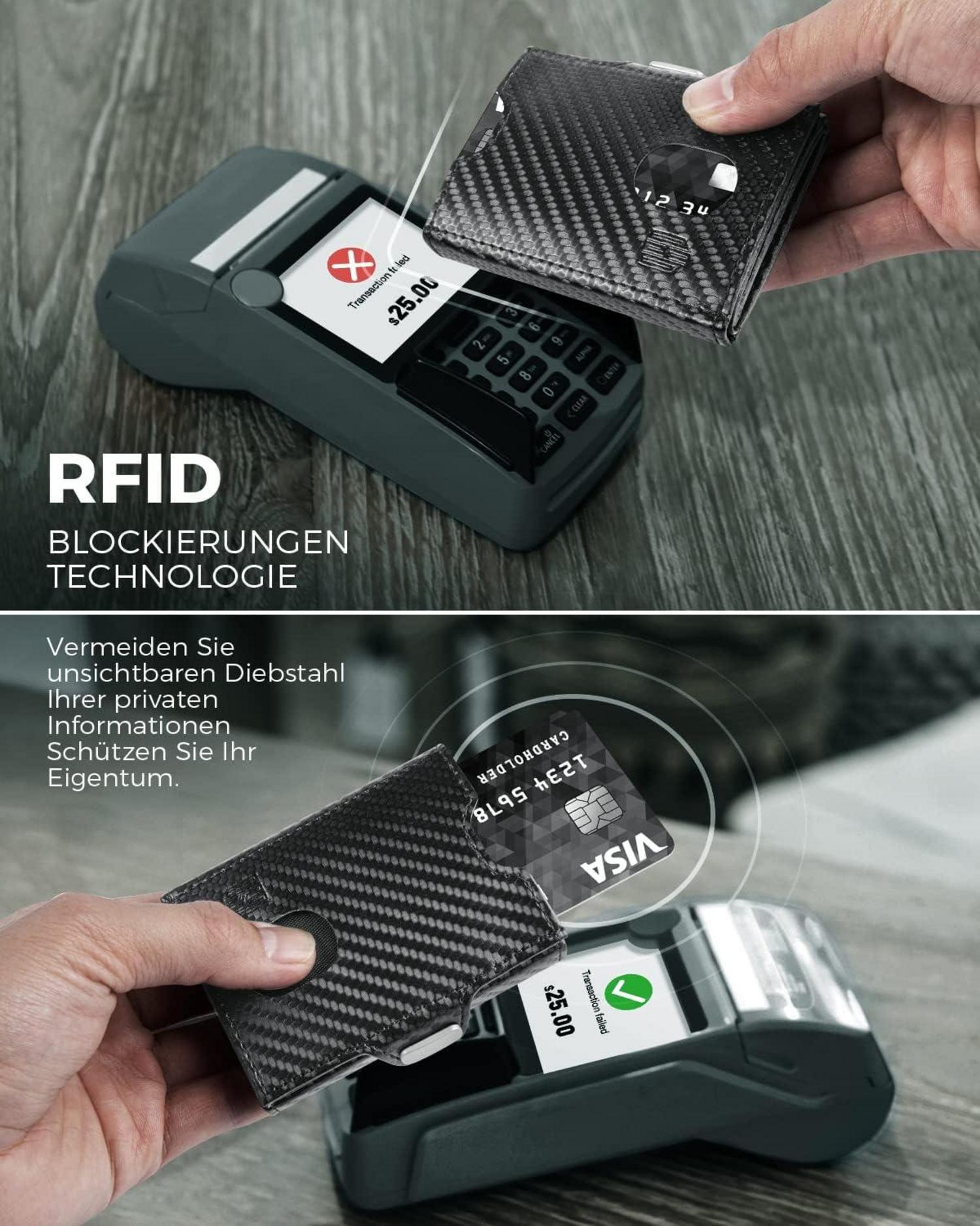 Mini Geldbörse mit RFID-Schutz und Münzfach Herren Portemonnaie Schwarz