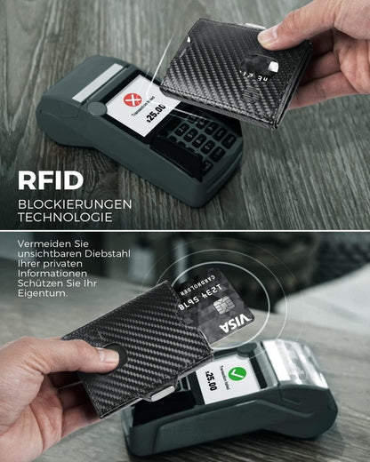 Mini Geldbörse mit RFID-Schutz und Münzfach Herren Portemonnaie Schwarz