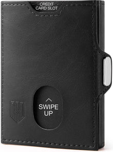RFID Schutz Mini Geldbörse mit Münzfach für Herren Slim Wallet Schwarz