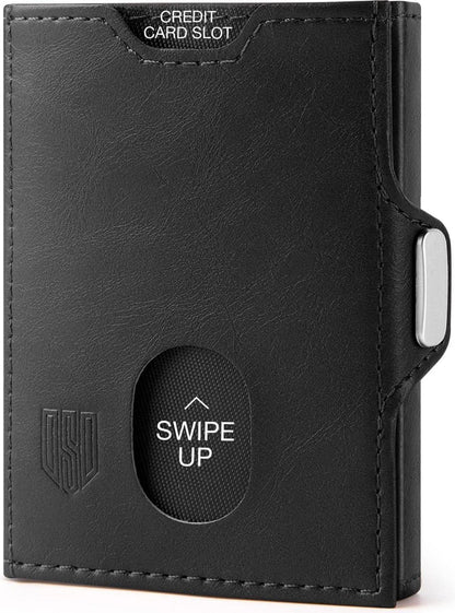 RFID Schutz Mini Geldbörse mit Münzfach für Herren Slim Wallet Schwarz