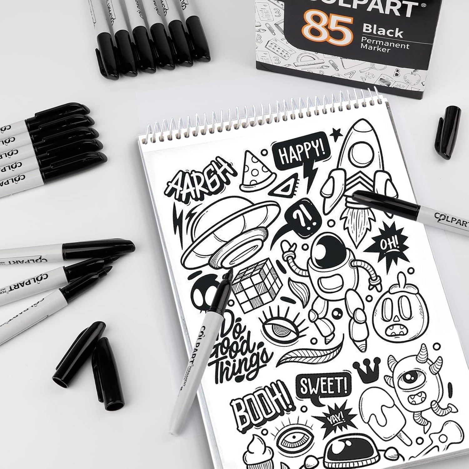 85x Permanent Marker Pen Schwarz Feine Spitze Wasserfest Malen Büro School