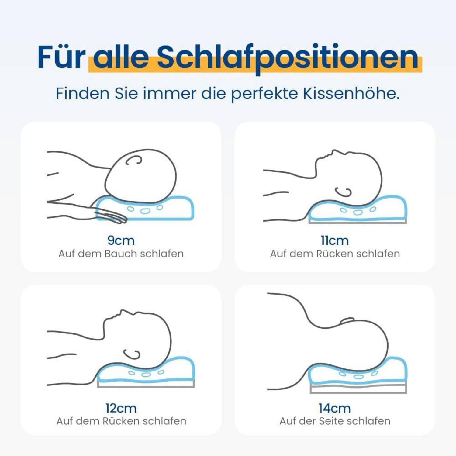 Höhenverstellbares Memory Foam Nackenstützkissen mit waschbarem Bezug Grau