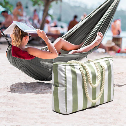 Große Wasserdichte Strandtasche Streifen Reißverschluss 55x38x18cm