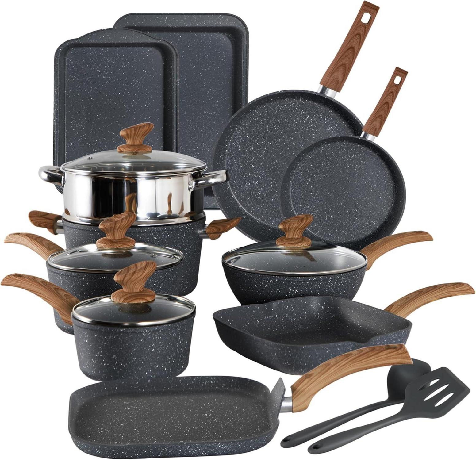 Induktions Kochgeschirr Set 17-teilig Antihaft Granit Schwarz