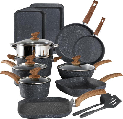 Induktions Kochgeschirr Set 17-teilig Antihaft Granit Schwarz