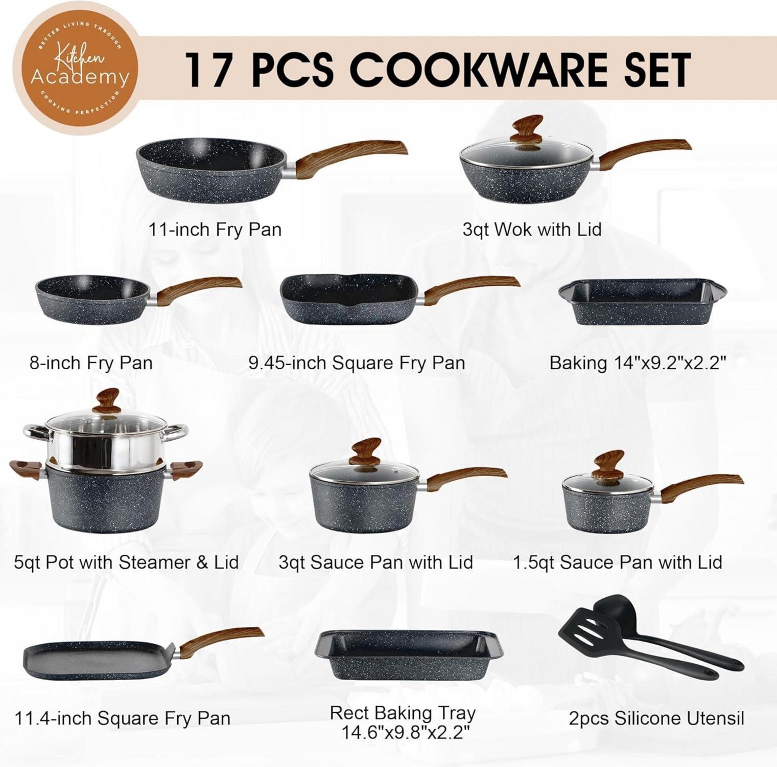 Kitchen Academy 17-teiliges Induktions Töpfe & Pfannen Set Schwarz