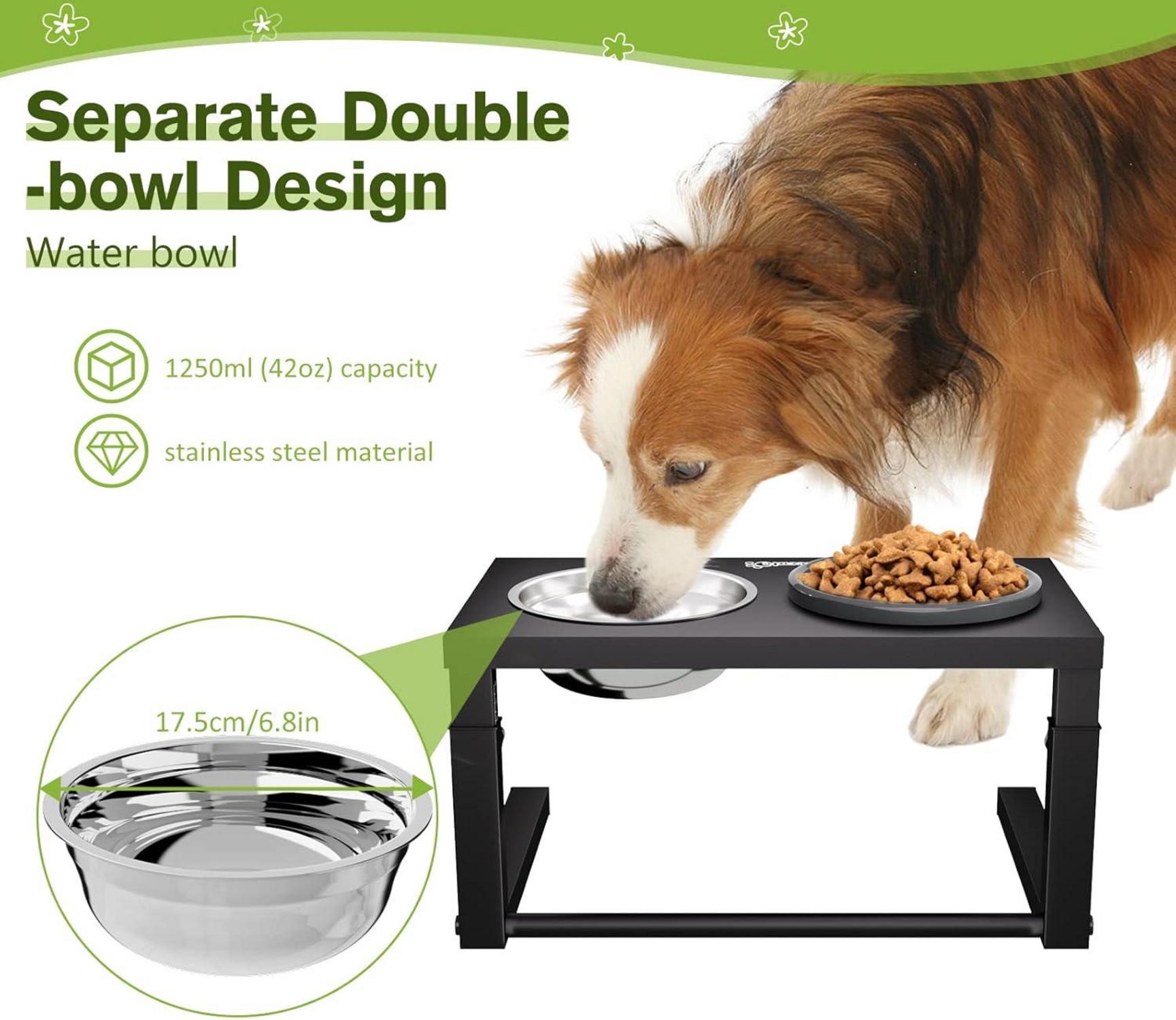 Pecute Erhöhter Napfständer für Hunde, höhenverstellbar, 10-28cm, Edelstahl Näpfe, Langsames Fressen