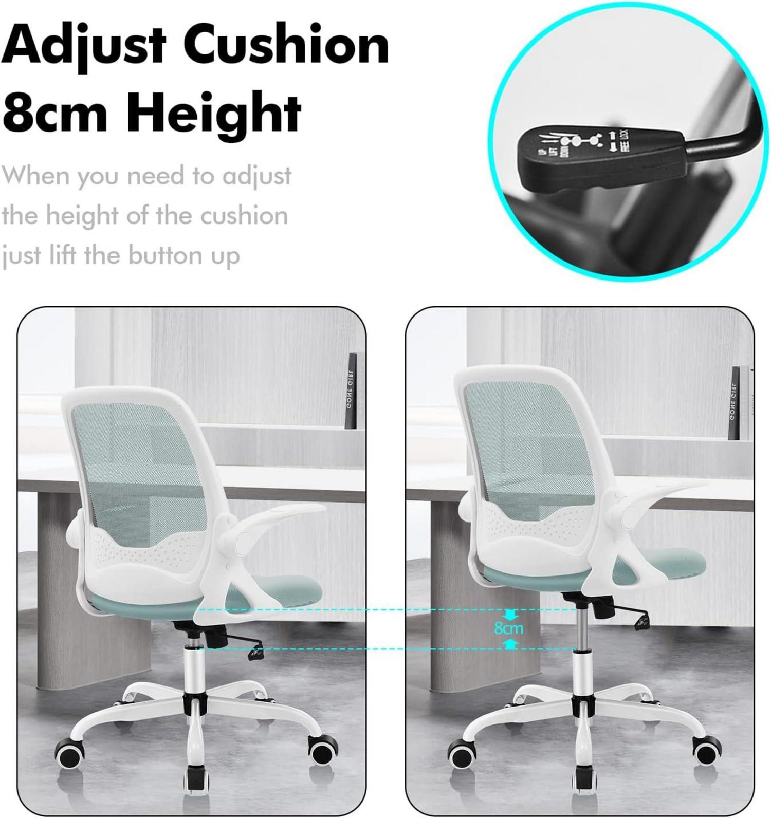 Ergonomischer Bürostuhl mit klappbaren Armlehnen Mintgrün Mesh