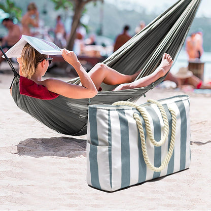 Wasserdichte Strandtasche Groß mit Streifenmuster und Reißverschluss XXL Familie
