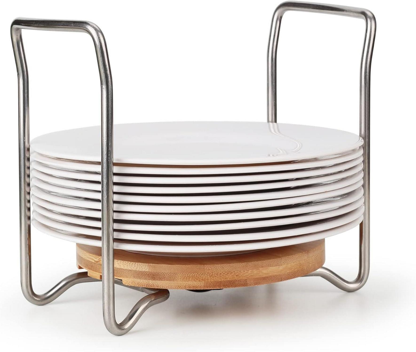 Bambus Tellerhalter Organizer für 15-23cm Teller mit Griff