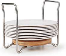 Bambus Tellerhalter Organizer für 15-23cm Teller mit Griff