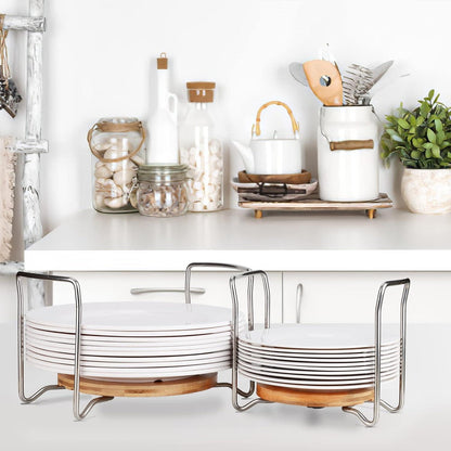 Bambus Tellerhalter Organizer Klein Runde Verstellbar 15-23cm Teller SS304 Griff