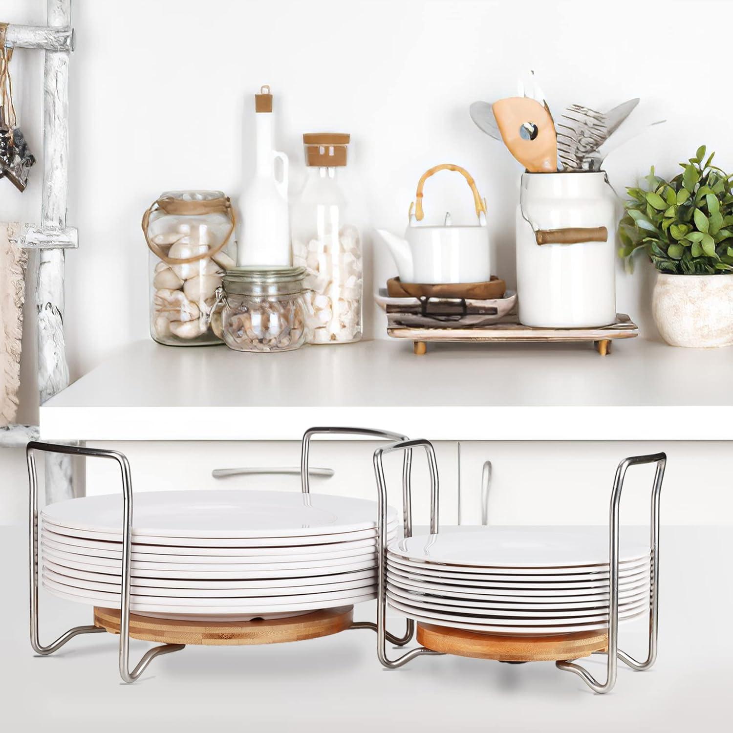 Tellerhalter Organizer 2 Stück 22-33 cm Verstellbare Größe Bambus