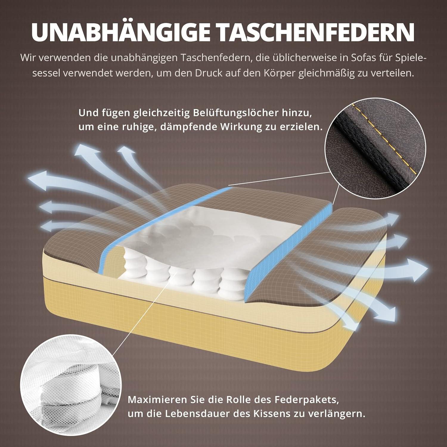 Ergonomischer Gaming Stuhl mit Massage und Lendenwirbelstütze - Braun