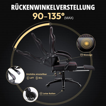 Gaming Stuhl mit Massage Lendenwirbelstütze und Fußstütze
