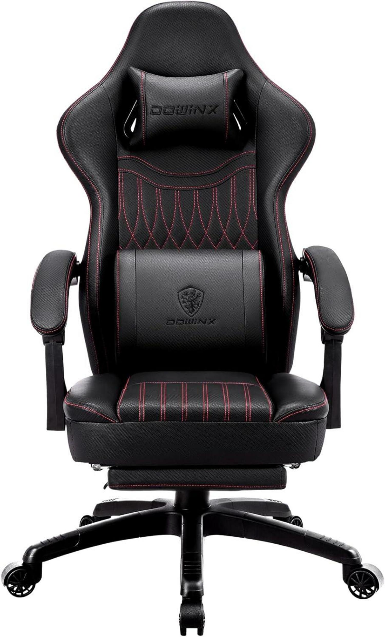 Gaming Stuhl mit Massage Lendenwirbelstütze und Fußstütze