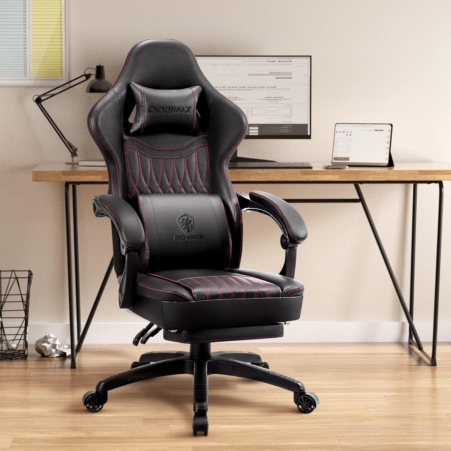 Gaming Stuhl mit Massage Lendenwirbelstütze und Fußstütze