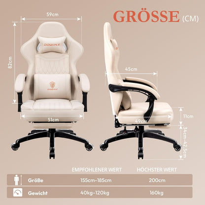 Gaming Stuhl mit Massage Lendenwirbelstütze und Fußstütze in