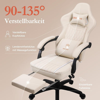 Gaming Stuhl mit Massage Lendenwirbelstütze und Fußstütze in