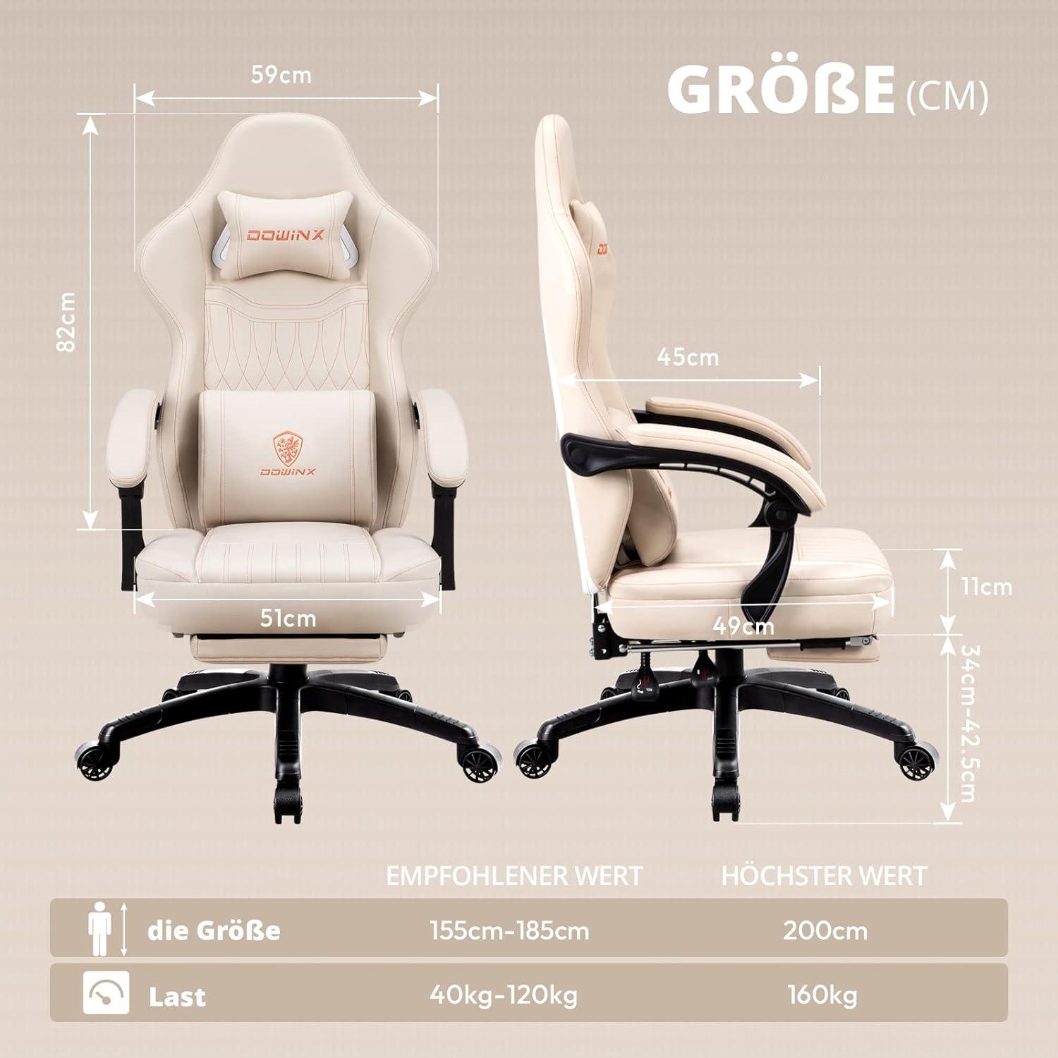 Ergonomischer Gaming Stuhl mit Massage und Lendenwirbelstütze