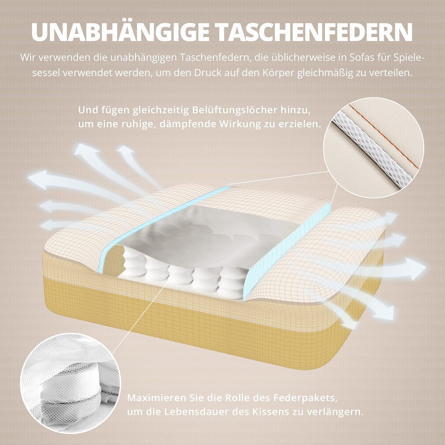 Gaming Stuhl mit Massage Lendenwirbelstütze Fußstütze Weiß Elfenbein