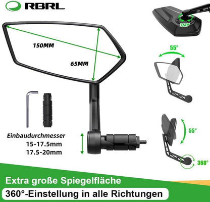 Fahrradspiegel Extra Große Bar End Schlagfestes Rückspiegel E-Bike